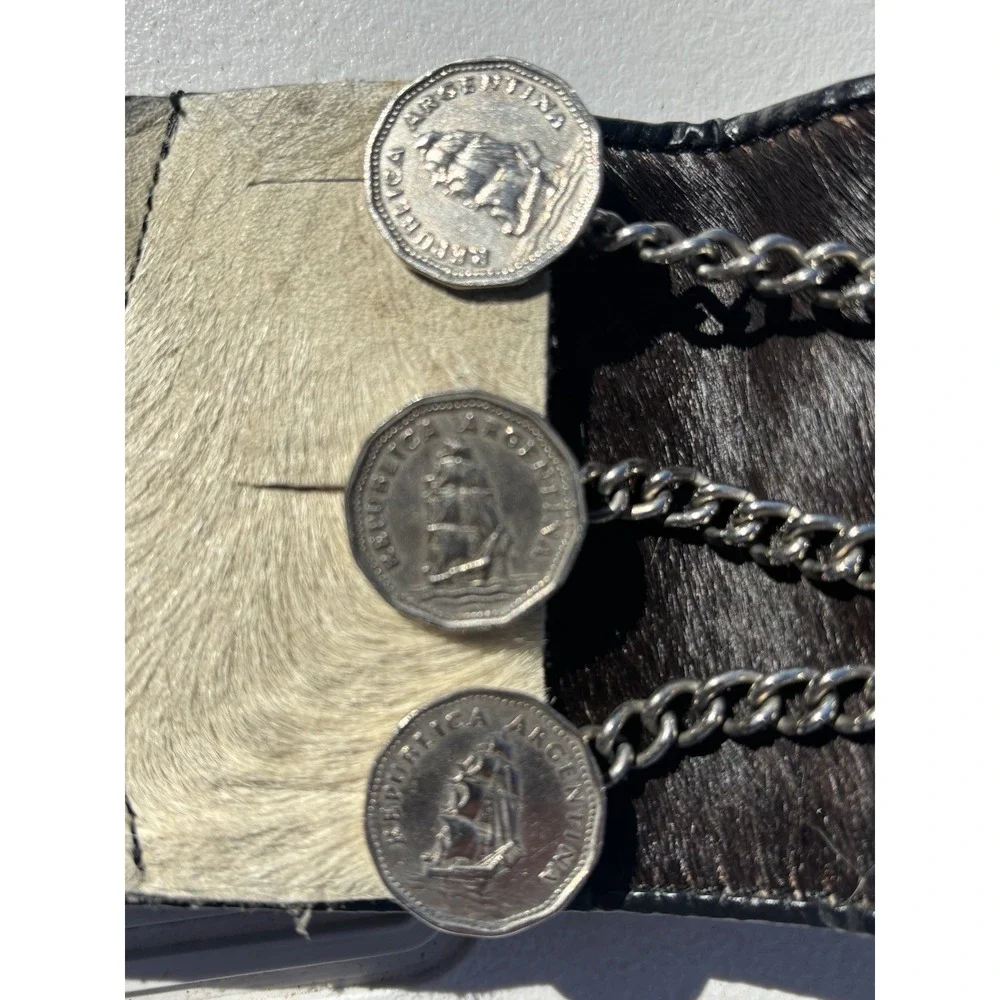 Vintage Argentinian Gaucho Coin Belt Cowhide Leather 60s 70s Kelly's Argentina